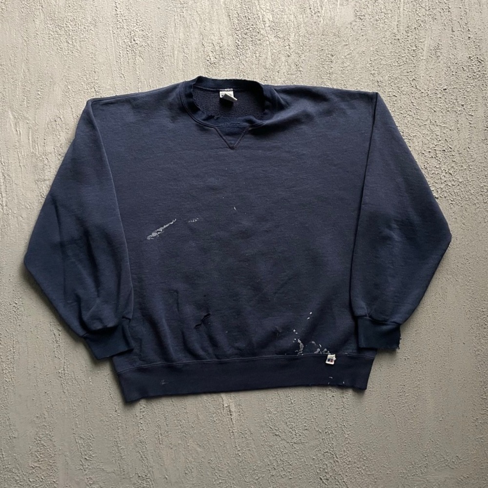 Vintage Russell Athletic Distressed Blank Sweatshirt Mens XL Navy Blue 90s